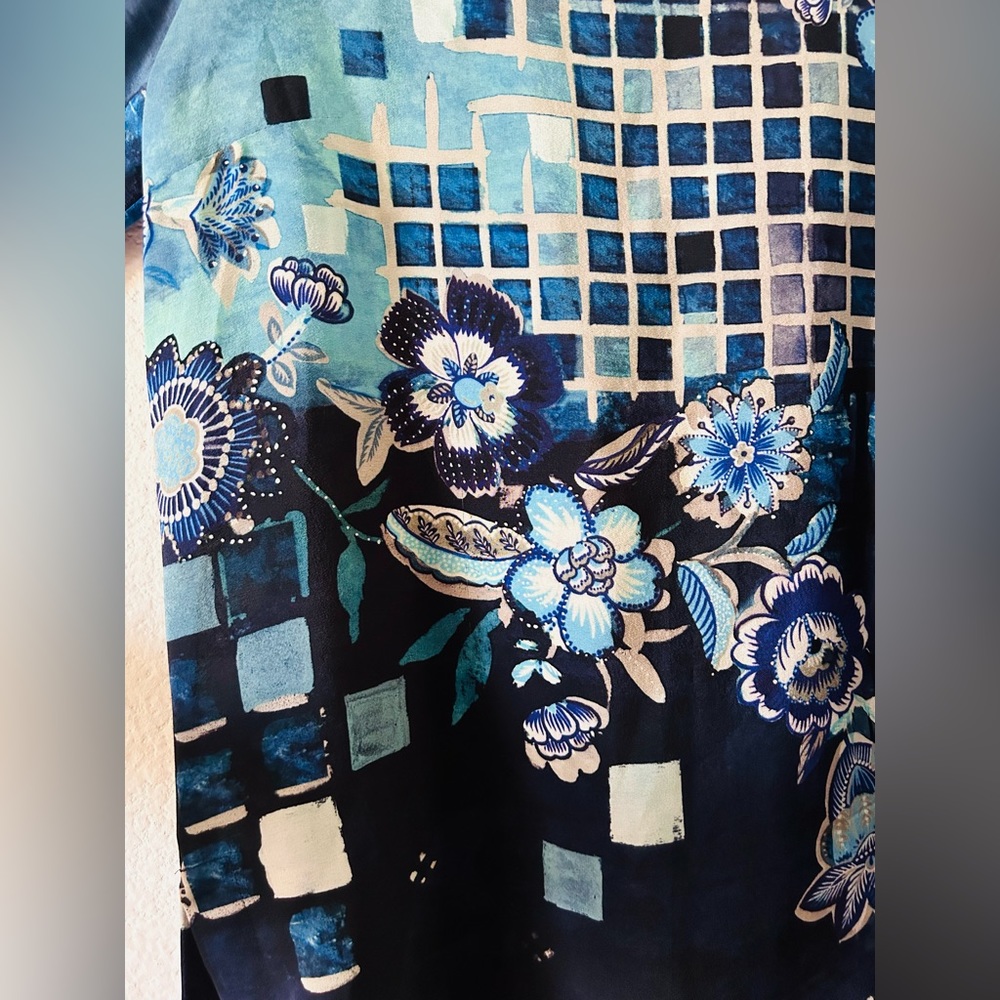 ALBERTA FERRETTI Blue Shades Bateau Neck Tunic Top Size Medium - Picture 5 of 8
